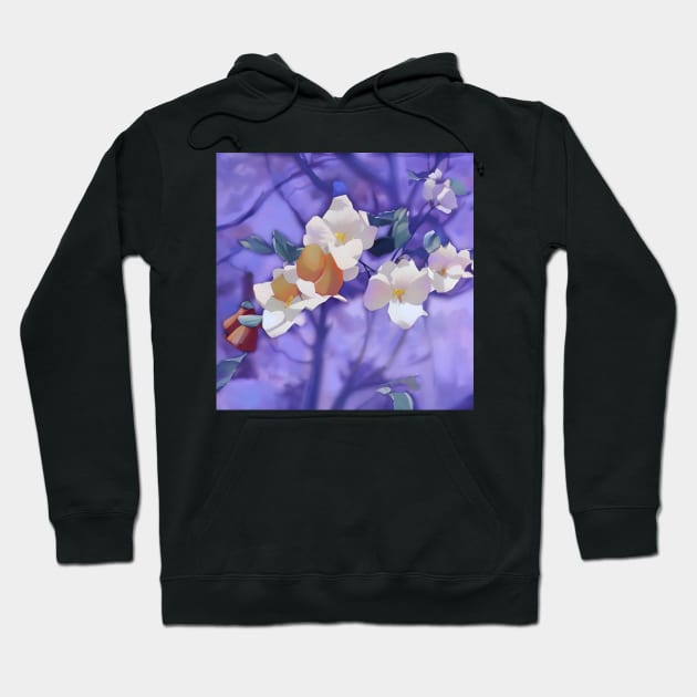 White Blossoms on Lavender Hoodie by DANAROPER